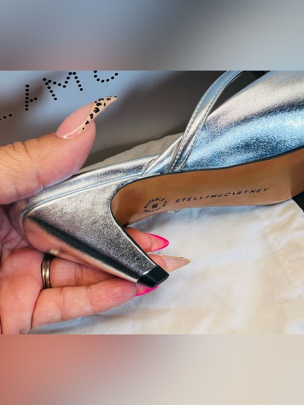 Stella McCartney Metallic Kitten Heels Pointed Square Slingback Mules Size 38 - Picture 6 of 10